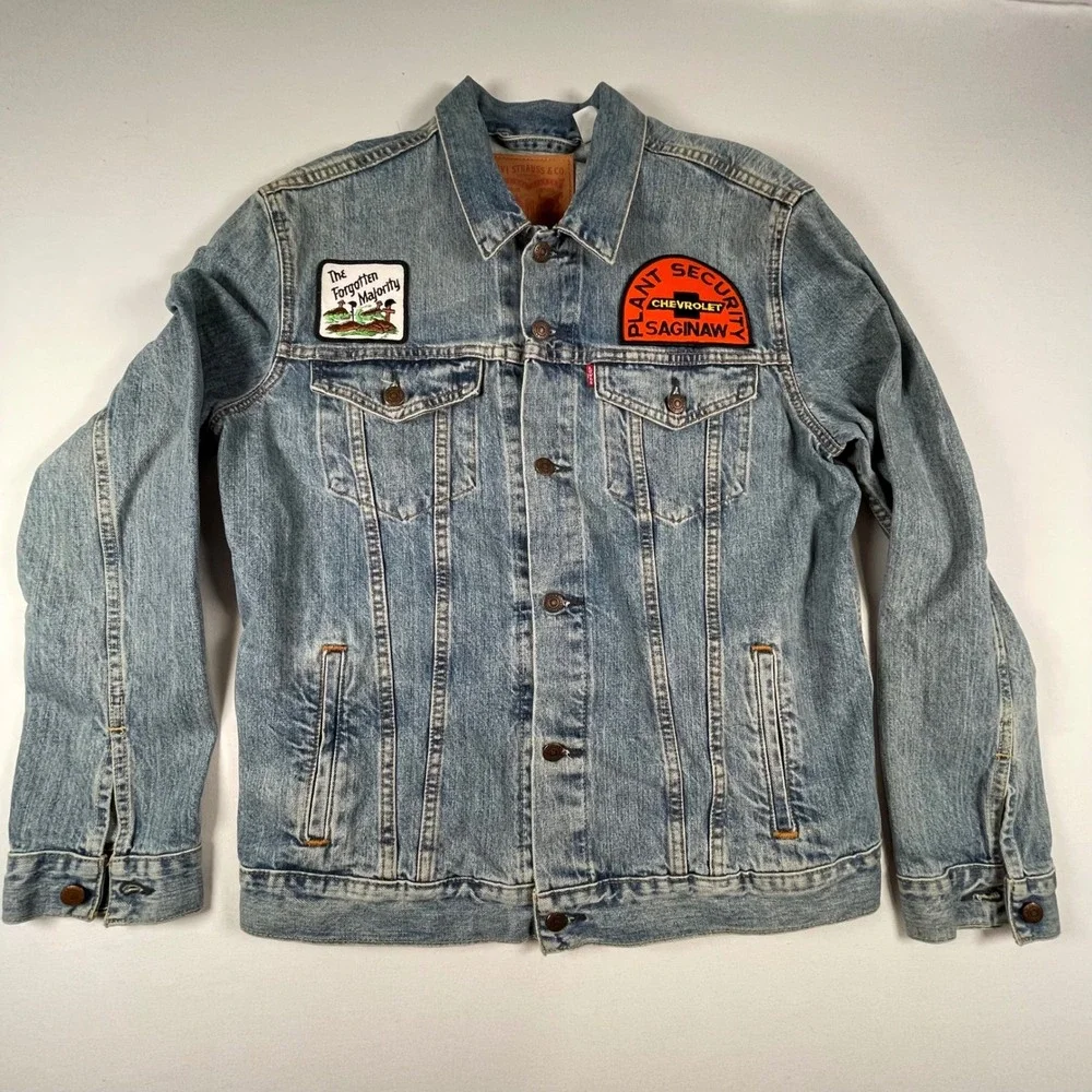 Levi's Denim Jacket Patches Chevrolet Plant‎ Security The Forgotten Majority L - Picture 7 of 8